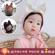 Korean baby autumn and winter cute baby girl pink bow hat cotton Princess spire lace elf hat