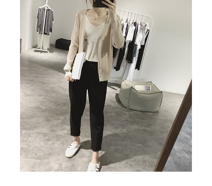 Áo len dệt kim cổ chữ V mùa xuân và mùa thu mỏng mỏng tươi Hàn Quốc áo len dài tay áo len nữ