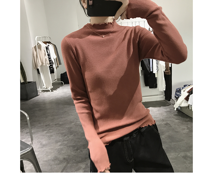 Áo len cổ lọ bằng gỗ nữ mùa xuân và mùa thu Slim mỏng dài tay nửa cổ cao áo thun tuổi nhỏ tươi màu rắn đáy áo áo thun nữ đẹp