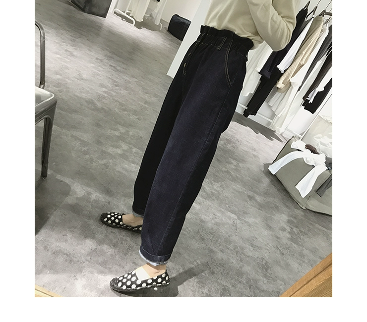 Bốn chiếc quần jeans nữ mùa thu và chân rộng rộng size rộng là quần skinny mỏng Hàn Quốc quần eo cao quần harem