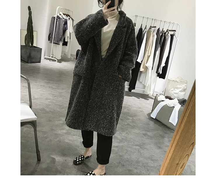 Áo len nữ mùa đông dài phần rộng kích thước lớn là phiên bản Hàn Quốc mỏng của áo khoác len bông tuyết lớn retro