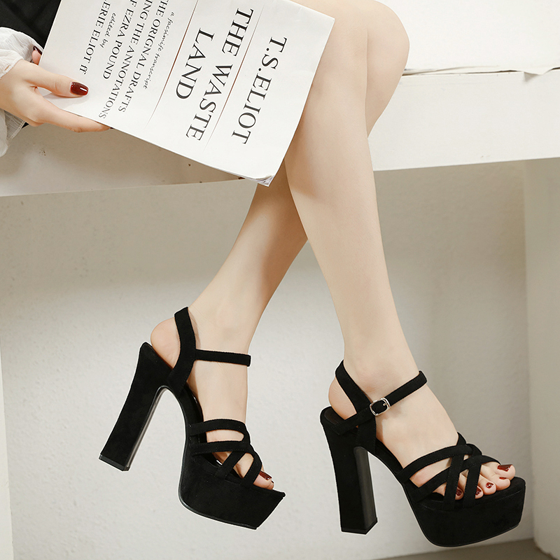 2025 Etiquette Training Model Catwalk Chunky Heel Ultra-High Heel Sandals Waterproof Platform Thick-Soled High-Heeled Shoes Stage Performance Shoes
