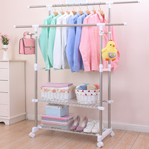  Simple clothes rack floor-to-ceiling folding double-pole bedroom hanger balcony telescopic stainless steel drying quilt rack