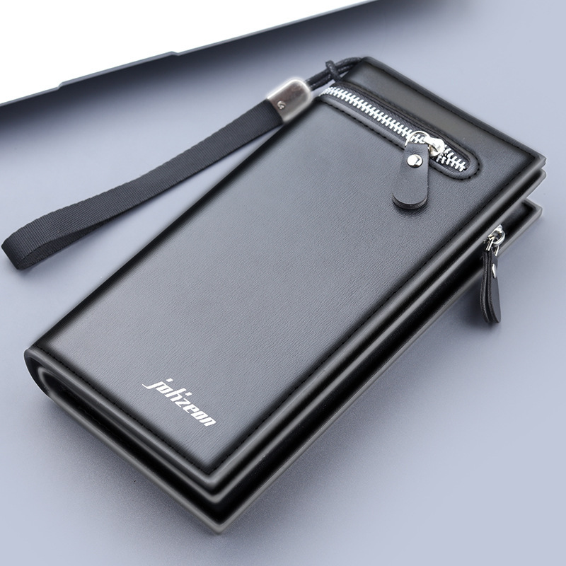 Men's Business Leather Long Wallet Zipper Clutch Large Capacity Phone Bag Men's Photo Card Holder Portable Card Holder