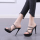ເກີບສົ້ນສູງ Ultra-high heels 12CM nightclub sexy waterproof platform thick-soled stiletto sandals internet celebrity rhinestone slippers for women to wear in summer