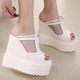 ເກີບສົ້ນສູງ 14CM super heel wedge heel inner heightening fish mouth sandals platform thick bottom belt buckle women's shoes waterproof platform versatile slippers