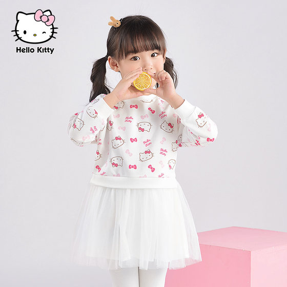 hellokitty girls' cute long-sleeved dress spring and autumn sweet children's style mesh princess dress baby