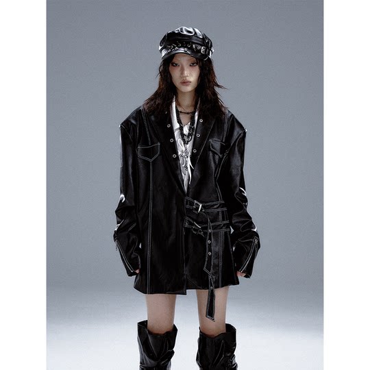 Lost Back Garden Dark Punk High-end Heavy Leather Jacket Metal Decoration Cool Loose Silhouette Suit