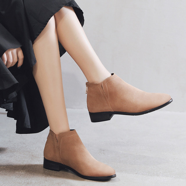 Leather Chelsea boots for women's temperament French small ankle boots for women's autumn and winter plus velvet