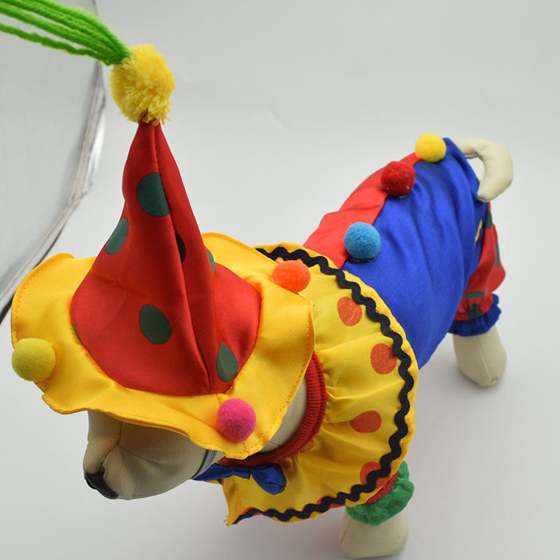 Super cute and funny dog ​​clothes small dog four-legged teddy clothes clown transformed into a bichon dog summer dress with a hood