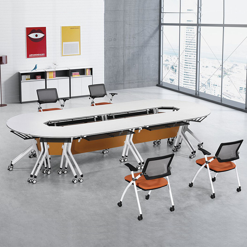 Folding training table office board computer table combination conference table negotiation table strip fan-shaped round desk
