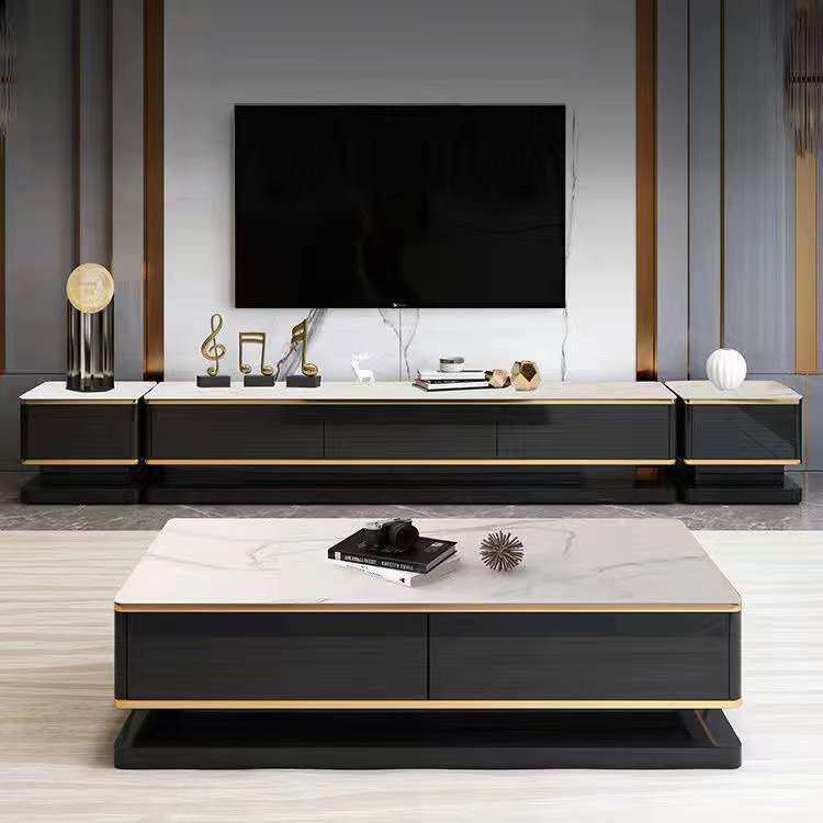Italian Minimalist Light Lavish TV Cabinet Tea Table Combination Suit Modern Minima Rock Board Living-room Grey TV Wall Cabinet
