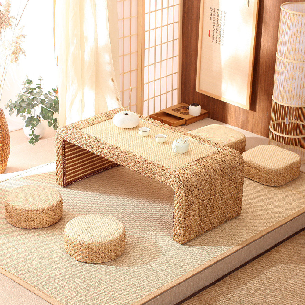 Rattan-woven Japanese Zen B&B Tatami Coffee Table on the Bay Window Table Kang Tea Table Balcony Window Sill Low Table Tea Stand