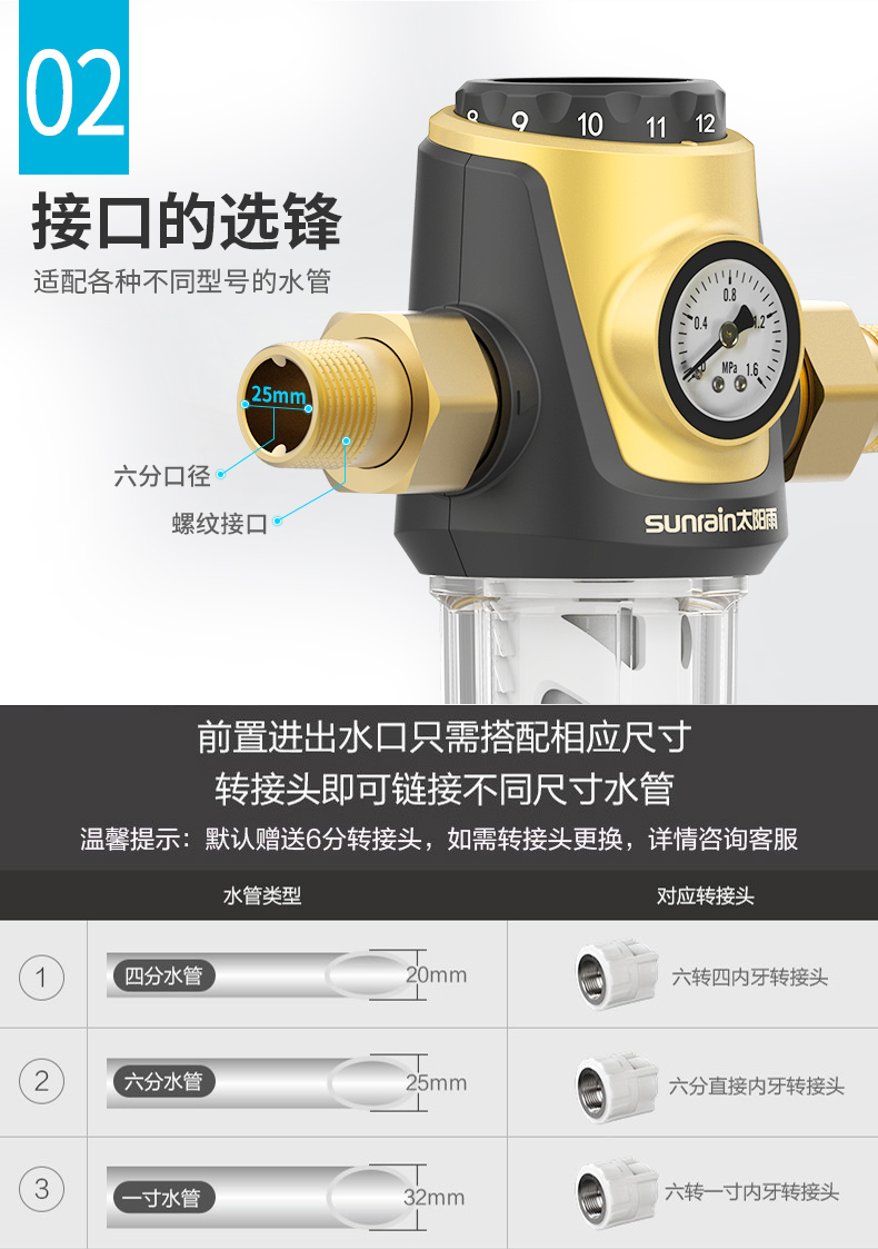 太阳雨 家用前置过滤器 3T/h 大通量 图7