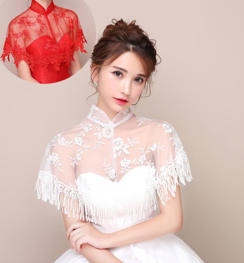 Bride Shawl Wedding Dress Gown High Lead Lace Silk Cloak Spring Summer Thin Clairvoyt Cape price