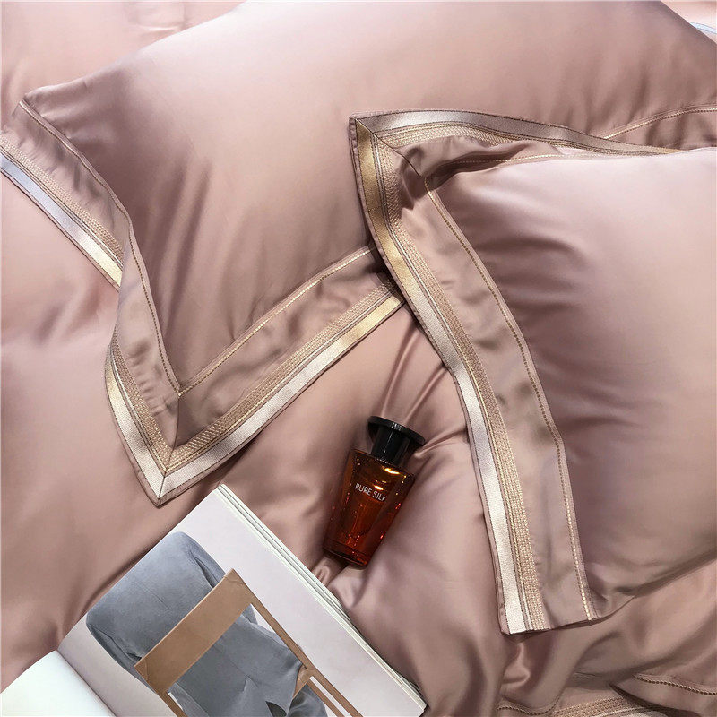 Light and luxurious 80 Heather Four Pieces of Cased Plate Room Minimalist Embroidered Ice Silk Quilt Cover Summer Naked Sleeping Silk Sliding Bed Supplies