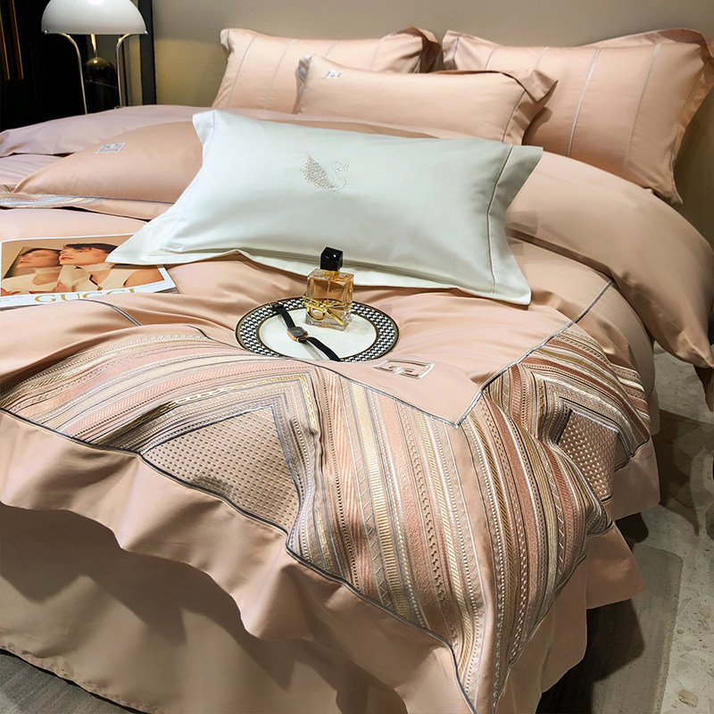 European-style cotton sateen pure cotton high-end embroidered flower bedding princess style 100 long-staple cotton four-piece set