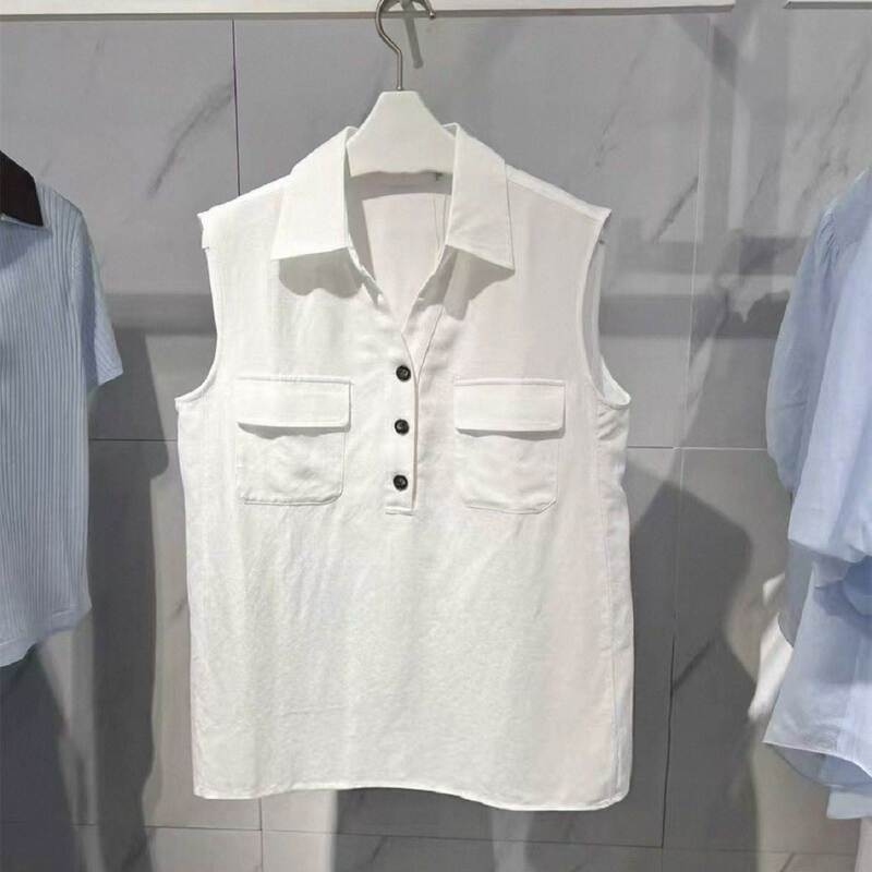 Mm Mall Same Style 2026 Summer New Fashion Elegant Trendy Simple Lapel Sleeveless Shirt for Women 1H4320241G