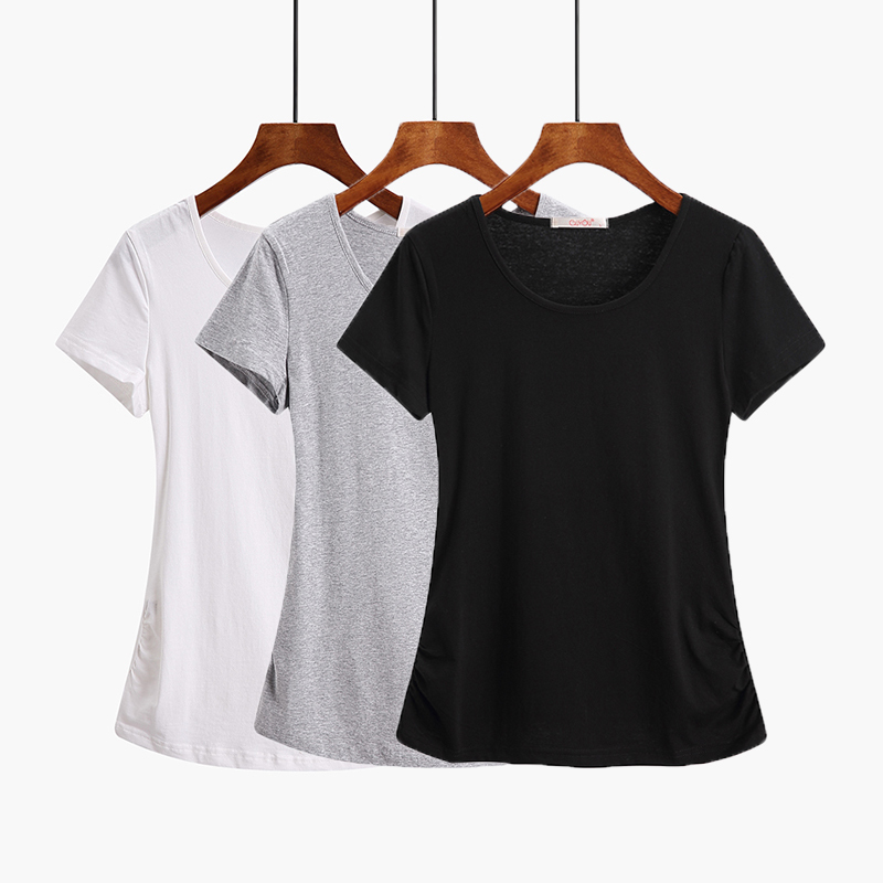 Plus Size Short-Sleeve T-Shirt 100kg Women's Large Size Korean Style Lycra Cotton Stretchy Base Shirt Solid Color Round Neck Top Summer Wear