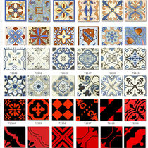 American color tiles Nordic black and white gray antique flower tiles restaurant bedroom study background wall floor tiles indoor tiles