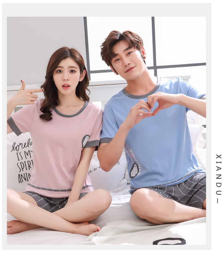 Vài Đồ Ngủ Mùa Hè của Phụ Nữ Bông Ngắn Tay Áo Phim Hoạt Hình Dễ Thương Hàn Quốc Trang Chủ Dịch Vụ Nam Mặc Kích Thước Lớn Bộ đồ bộ mặc nhà