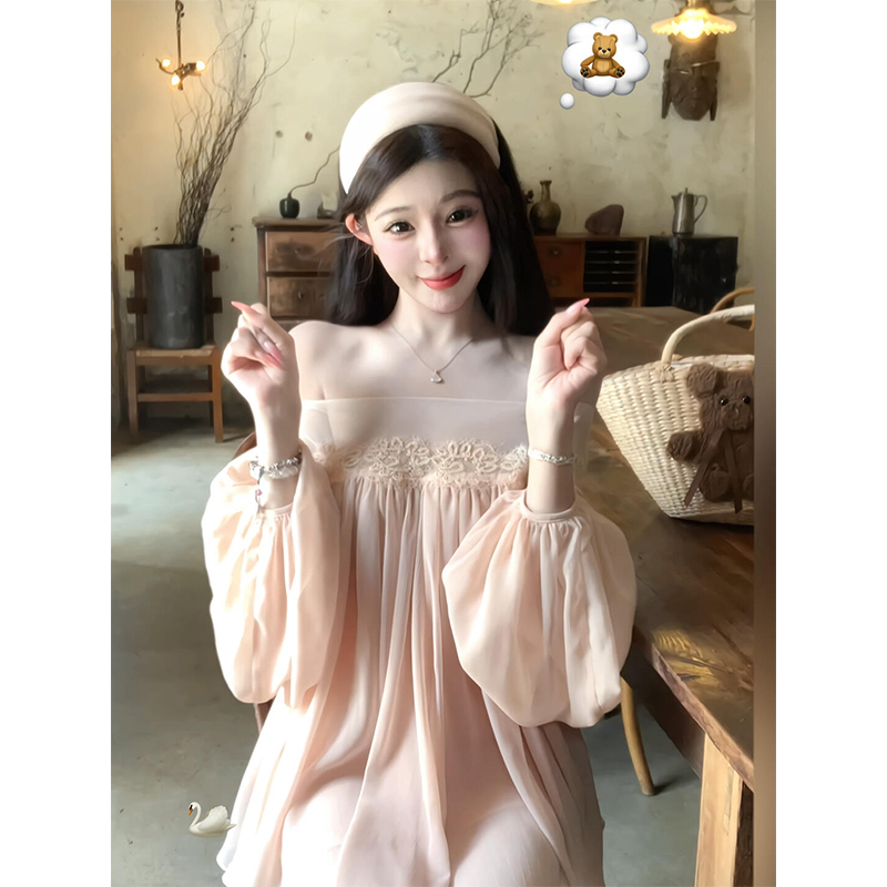 Purely Sensual and Sexy Off-Shoulder Long-Sleeve Shirt Dress for Women, New Autumn Style, Gentle and Elegant, Slimming Dress