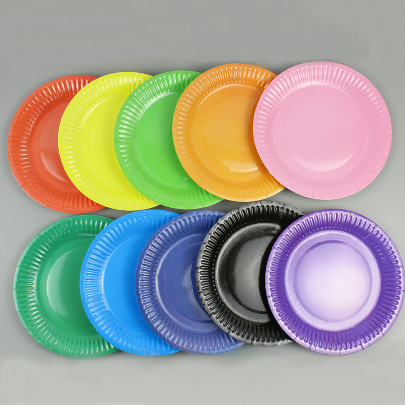 Kindergarten Creative DIY Colorful Paper Plates Art Stickers Disposable Round 7inch Cake Plates Pack of 50