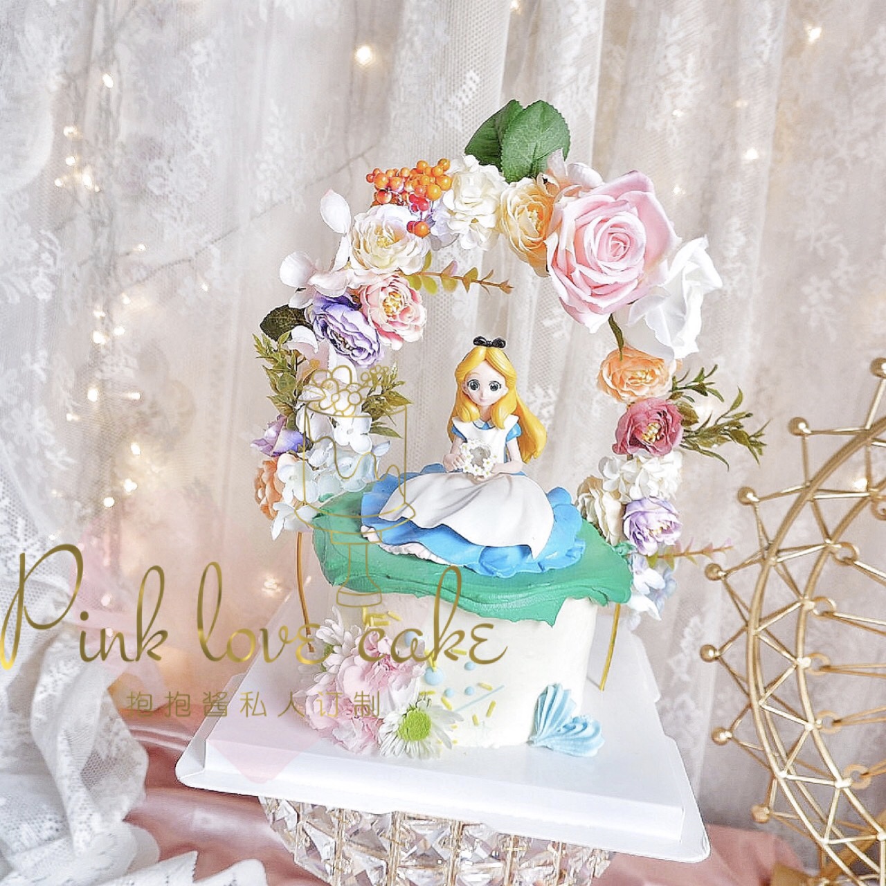 Birthday cake decoration Princess doll background flower stand model garland cake with floral cake material