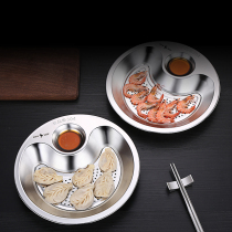 Dumpling plate 304 stainless steel with vinaigrette drain double-layer household dishes plate plate dinner plate Dim sum sum plate dumpling plate