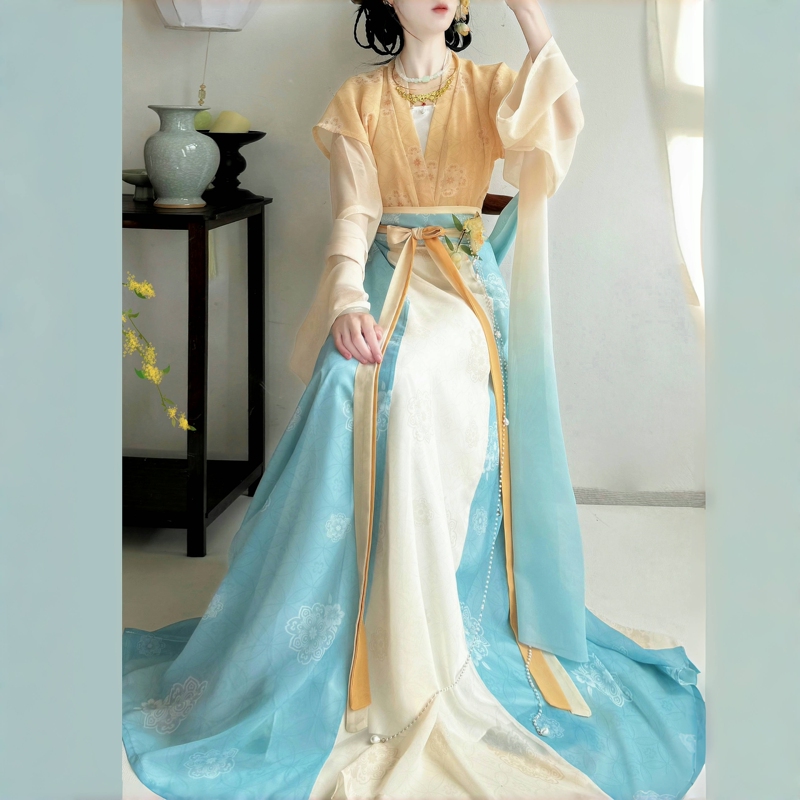 Yan Zhiyu Original [Welcome Summer] Tang-Style Hanfu Women's Cardigan with Waist-Length Eight-Panel Skirt, Daily Spring/Summer Five-Piece Set