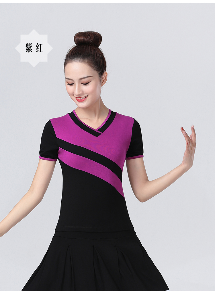 2019 Yang Liping Square Dance Trang phục Áo mới Áo mùa hè Màu nhỏ cổ chữ V ngắn tay Modal Kích thước lớn Mặc khiêu vũ - Khiêu vũ / Thể dục nhịp điệu / Thể dục dụng cụ giày ballet mũi cứng