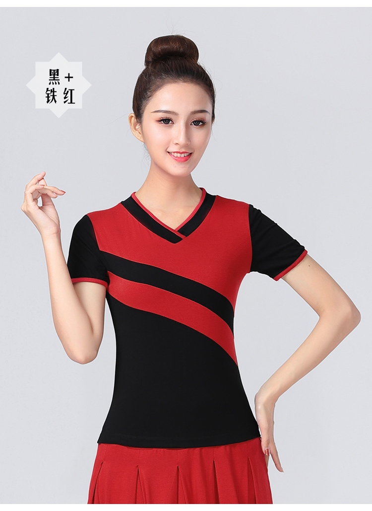 2019 Yang Liping Square Dance Trang phục Áo mới Áo mùa hè Màu nhỏ cổ chữ V ngắn tay Modal Kích thước lớn Mặc khiêu vũ - Khiêu vũ / Thể dục nhịp điệu / Thể dục dụng cụ giày ballet mũi cứng