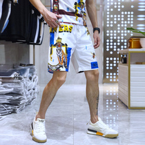 European Station 2021 Summer New Tide Brand Mens Slim Tiger Head Bee Print Casual Shorts Beach Pants