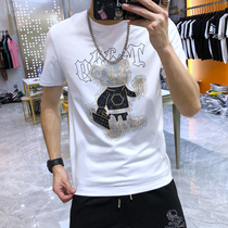 European station 2021 summer new trendy brand T slim cartoon violence Bear hot drill youth short sleeve T-shirt men trend