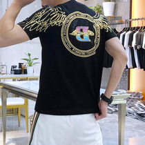 European Station 2021 Summer New Men Tide Brand T Slim Back Wings Printed Diamond Cotton Short Sleeve T-shirt