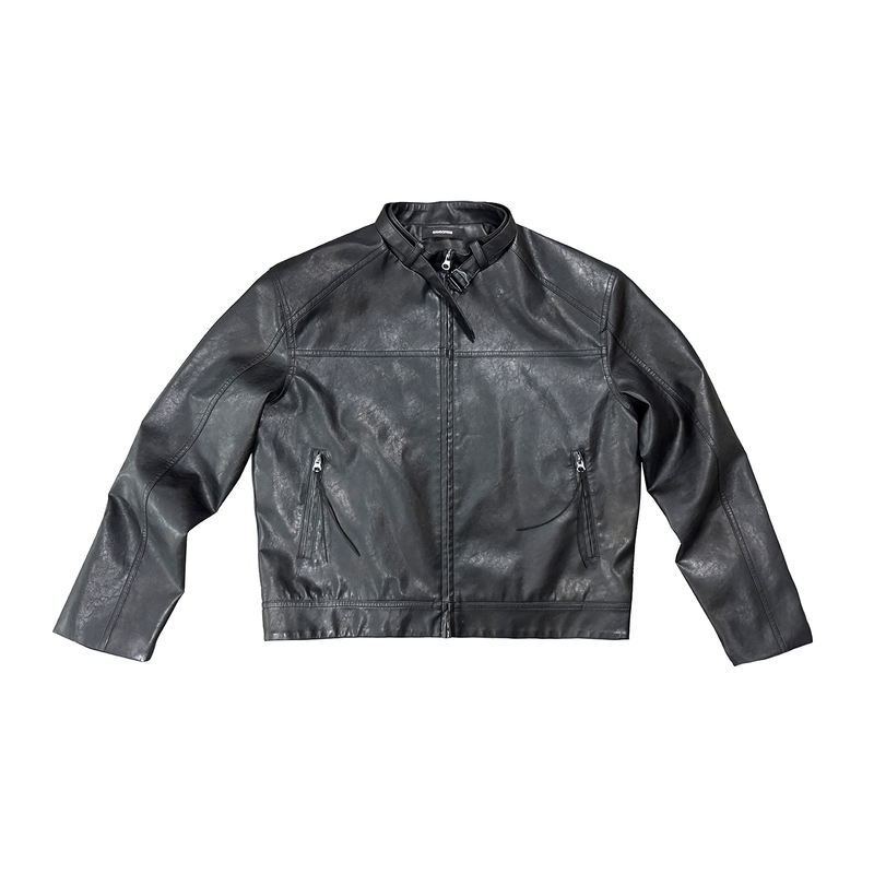 Sangofree'Three-Dimensional Jacket' Washable Detachable Straight Shoulder Fit Stand Collar Biker Boxy Leather Jacket Sangofree'Three-Dimensional Jacket' Washable Detachable Straight Shoulder Fit Stand Collar Biker Boxy Leather Jacket