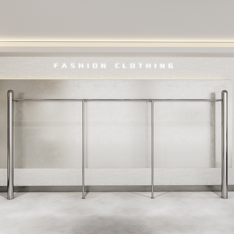 Clothing Store Display Rack Floor-Standing Stainless Steel Silver Wall-Mounted Clothes Rail Women's Clothing Store Men's Clothing Store Shelf Display Rack Clothing Store Display Rack Floor-Standing Stainless Steel Silver Wall-Mounted Clothes Rail Women's Clothing Store Men's Clothing Store Shelf Display Rack
