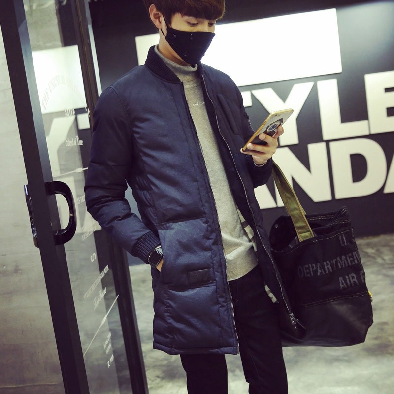 Tide brand winter men's mid-length thickened cotton clothes jacket student youth Korean version baseball collar warm cotton-padded jacket