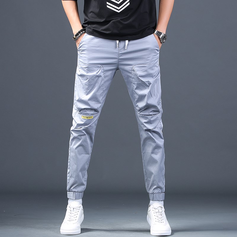 Tide brand ice silk pants men's 2019 summer Korean version of the trend of slim fit casual sports pants elastic overalls