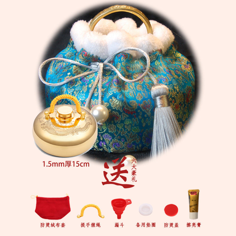 鶴語堂純銅湯婆子暖手寶加厚湯婆子暖宮熱水袋古風龍鳳造型暖寶寶15cm特