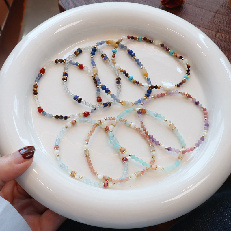 Spring Cherry Natural Stone Beaded Bracelet with Lapis Lazuli and Tiger Eye Stone, High-End Layered Wear, Fresh Vacation Style, Colorful Beads