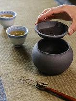Jingdezhen Japanese rough pottery Jianshui retro household ceramic pen washing washing copper coin tea slag bucket kung fu tea set accessories
