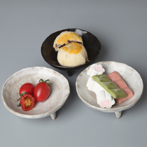 Liuhtang Jingdezhen handmade three-legged plate Japanese pottery pottery tea Dish Home small fruit plate dipping sauce plate