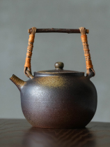 Jingdezhen handmade teapot Japanese vintage pottery rattan lifting beam kettle cooking teapot tea cooker firewood kiln