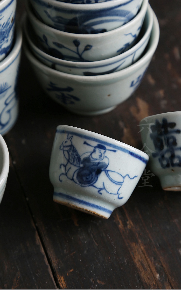 Liuhetang Jingdezhen dân gian lò nung cổ màu xanh và trắng tách trà cũ tách trà bằng tay cốc gốm vẽ tay - Trà sứ bình thủy tinh pha trà