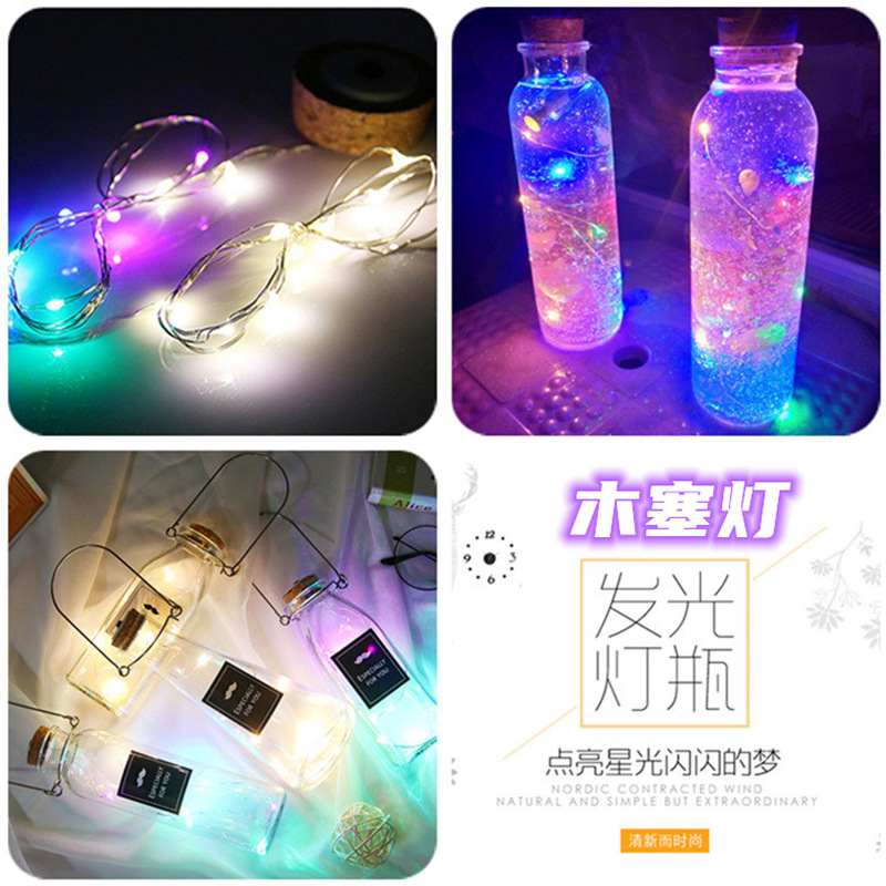 Wood stopper lamp LED electronic lamp holder crystal luminous base 7-color slow flash long white light lamp string battery color lamp