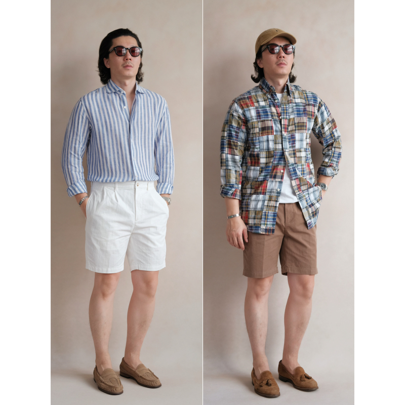 Safari Pleated Short|Nissan Cotton Blend|Fitted Style Above-The-Knee Double-Pleated Washed Khaki Shorts Safari Pleated Short|Nissan Cotton Blend|Fitted Style Above-The-Knee Double-Pleated Washed Khaki Shorts