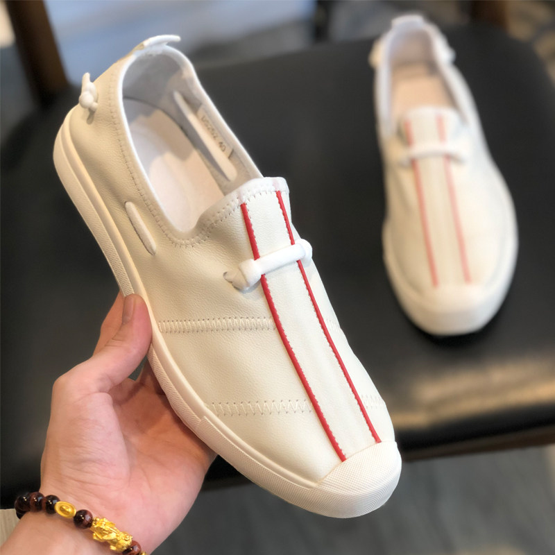 Sloth shoes Men's 2022 Summer Boomers Han version 100 hitch genuine leather Little white shoes One foot pedal men's casual shoes Breathable Sliding Board Shoes