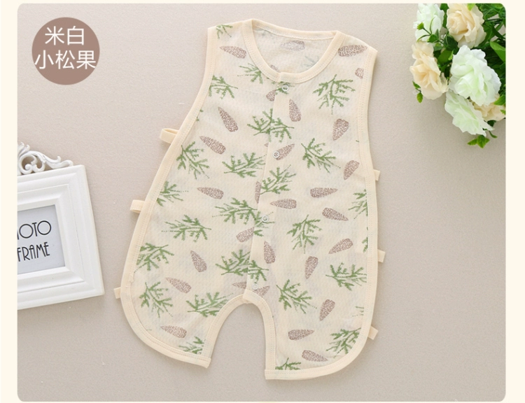 Quần áo trẻ em siêu mỏng mùa hè bé không tay jumpsuit sơ sinh vest quần áo net lưới hollow romper quần áo trẻ em