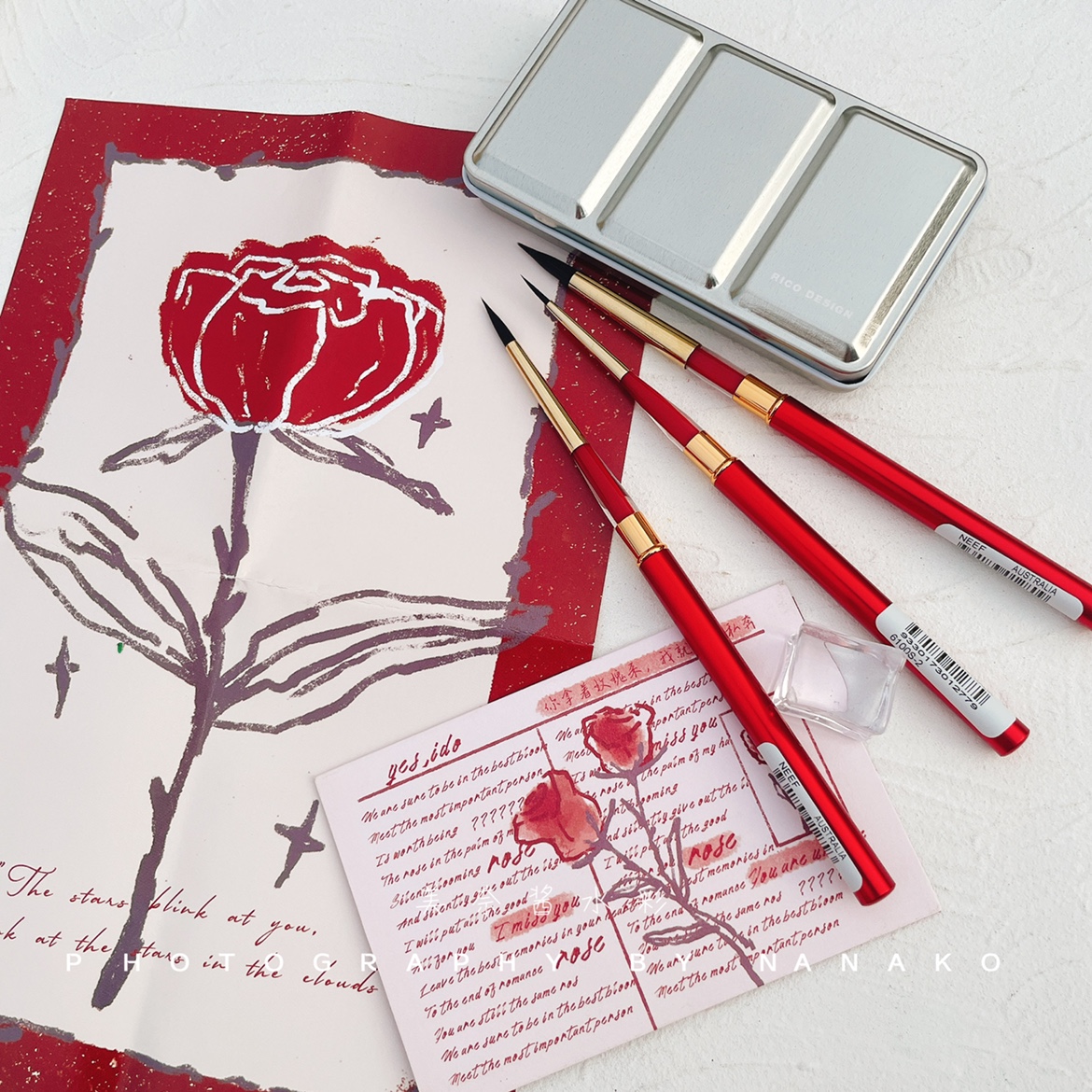 Australian NEEF Alvaro travel pen mix squirrel hair brush round toe red fat watercolor brush